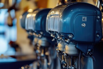 Aufkleber - Row of blue fire hydrants sitting side by side, ready for use
