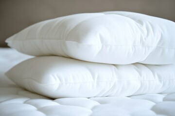 Aufkleber - Three pillows stacked high on a bed, perfect for propping up and getting comfortable