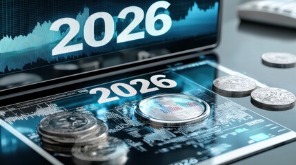 Poster - Detailed financial projection and forecast charts graphs and data analytics depicting emerging business trends performance indicators and investment strategies for the year 2026