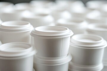 Aufkleber - A collection of white cups arranged neatly on a table surface