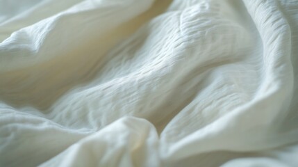 Poster - A close-up shot of a white blanket on a bed, perfect for interior design or lifestyle shots