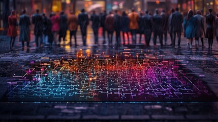 Poster - Futuristic glowing cityscape with illuminated skyscrapers data driven infrastructure and vibrant digital patterns pulsing with energy and technology  A modern abstract