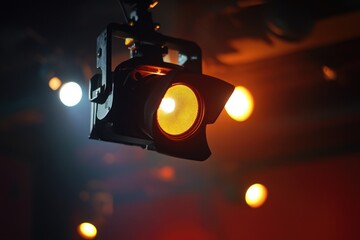 Poster - Close-up shot of a traffic light with lights in the background