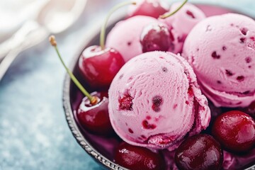 Poster - A delicious bowl of ice cream topped with cherries, perfect for a sweet treat