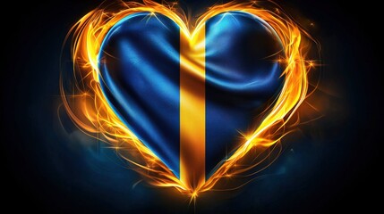 Aufkleber - Fiery Passionate Heart Burning with Intense Energy and Power   Abstract Graphic Design of Flaming Radiant Glowing Shapes in Orange Blue and Red Tones