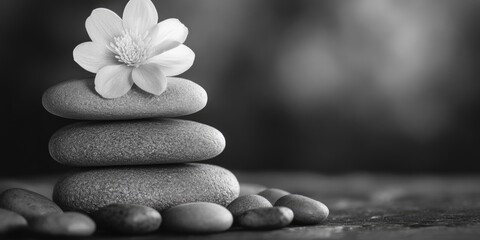 Aufkleber - A stack of rocks with a single flower growing out of the top