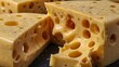 © julfiar - radomer or maasdam yellow cheese with large holes close up. Detailed photo of cheese surface in macro