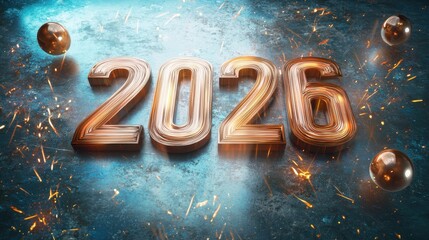 Poster - Spectacular 2026 New Year with Vibrant Fireworks Shimmering Metallic Glowing Countdown  Festive Holiday Backdrop for Party Event or Calendar Design