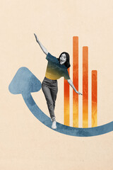 Poster - Trend artwork template design 3D collage sketch of young lady smile walk arrow balance way workspace entrepreneur profession employment