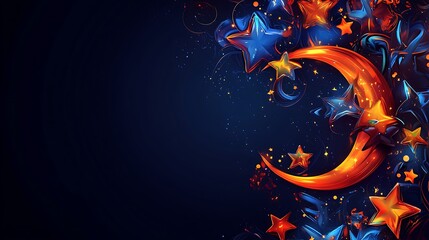 Wall Mural - Crescent Moon Stars Artistic Night Sky Design