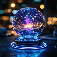 Poster - Mesmerizing glowing sphere emitting captivating energy and prismatic cosmic radiance creating a tranquil and ethereal dreamlike visionary atmosphere