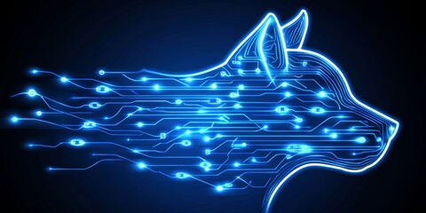 Poster - Glowing Blue Circuit Head Profile An Abstract Vector Illustration of Technology and Intelligence