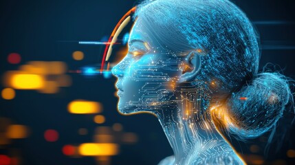 Poster - Glowing Futuristic Digital Scan of Intelligence Cyber Profile  3D Rendered Visualization of Data Network Connection and Analysis for Future Technology and Science Fiction Concept