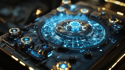 Poster - futuristic technology interface panel digital sci fi gadget cyberpunk style modern design abstract b
