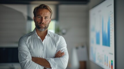 Poster - Business professional engaged in data analysis with impressive c