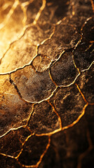 Fototapete - Close-up of textured surface with golden cracks, resembling a lava flow or molten rock pattern, symbolizing energy, destruction, and nature's force.