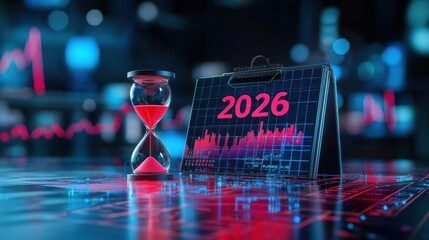 Poster - 2026 Finance Analytics and Market Forecast   Futuristic Neon Data Visualization Dashboard with Trend Charts Graphs and Countdown Timeline Elements