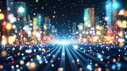 Sticker - Futuristic city digital highway, glowing, night, data flow, background, tech