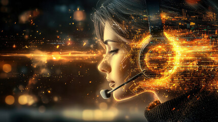 Poster - Digitally rendered portrait of a female figure surrounded by glowing ethereal energy that evokes a sense of cosmic power futuristic potential and transcendent imagination