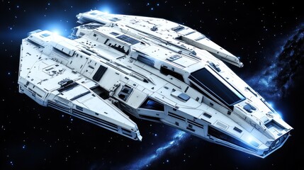 Wall Mural - Spaceship, cosmic flight, nebula background, futuristic design, game asset
