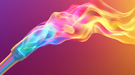 Wall Mural - Close-up of vibrant colorful smoke in shades of blue, pink, and yellow, flowing from a metallic tube, representing energy, creativity, and dynamic movement.