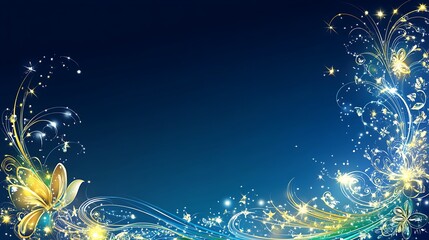 Wall Mural - Golden Floral Fireworks Design On Blue Background