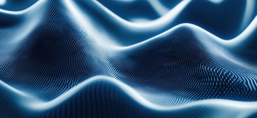 Poster - Abstract blue wave patterns with smooth curves and flowing lines, copy space for text