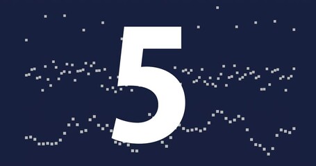 Poster - Animation of large white numbers with scattered squares on dark blue background