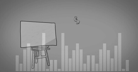 Poster - Animation of brain sketch and audio waveform on gray background