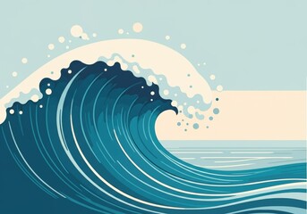 Aufkleber - Vibrant ocean wave illustration with dynamic movement and texture
