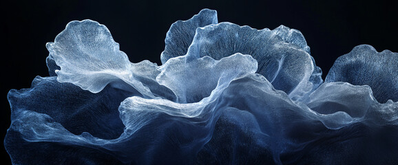 Aufkleber - Close-up view of translucent, ice-like petals or fabric with intricate details and smooth texture, symbolizing delicacy, coldness, and elegance.