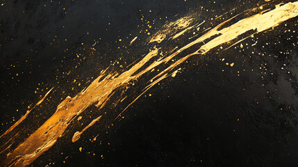 Aufkleber - Golden paint streak on a black textured surface, creating a dramatic contrast with a dynamic, energetic brushstroke, symbolizing creativity and luxury.