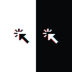 Fototapete - glitch effect pixel arrow icon.  Vector pixel art cursor click 8 bit logo for game