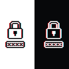 Poster - glitch effect pixel  Password protection icon.  Vector pixel art Security password sign padlock 8 bit logo for game