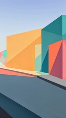 Poster - A colorful building with a blue door. The building is in the middle of a city. The building is surrounded by a sidewalk