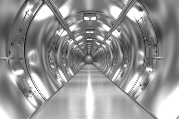 Poster - Futuristic metallic tunnel with smooth reflective surfaces