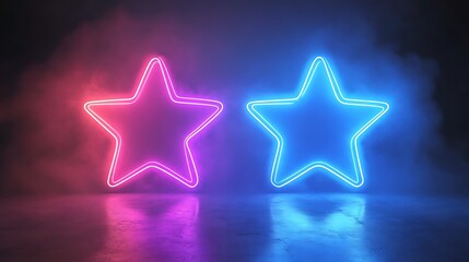 Wall Mural - Two Neon Stars Glow Brightly In Smoky Space