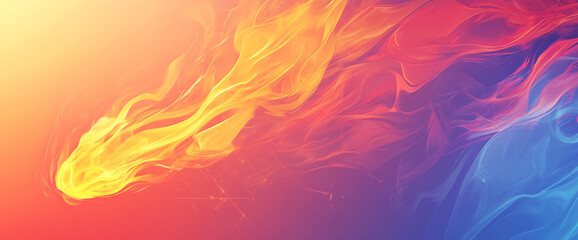 Wall Mural - Abstract image of swirling fiery flames in vibrant orange and yellow hues against a background of cool blue and purple tones, symbolizing dynamic contrast and energy.