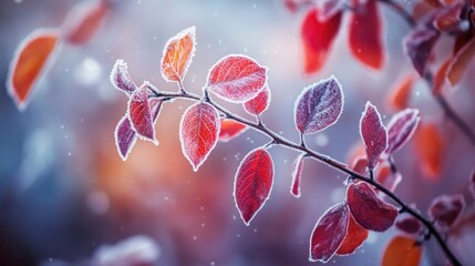 Poster - A captivating autumn moment as frozen sleet meets earthy autumn leaves, revealing the ethereal transition of colors in nature's final act of the season