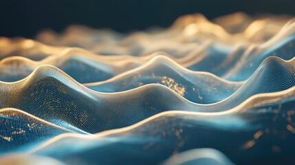 Poster - A captivating digital abstract landscape featuring blue and gold tones, with smooth gradients and high-tech aesthetics
