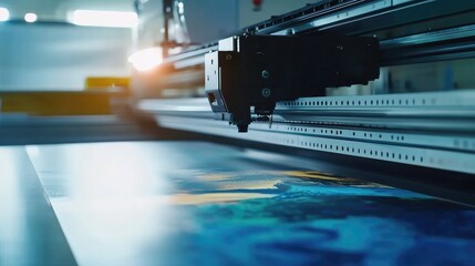 Aufkleber - A close-up of a state-of-the-art industrial inkjet printer printing vibrant graphics on a large sheet of paper, highlighting precision and high-quality print production