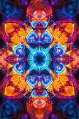 Poster - A vibrant kaleidoscopic pattern featuring intricate shapes and vivid colors, creating a mesmerizing visual effect that captivates the viewer's attention in an abstract art setting