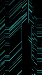 Wall Mural - blue minimal lines on black, futuristic technology abstract background. vector circuit board chip gr
