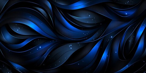 Poster - Abstract Flowing Blue Forms With Soft Highlights And Shadows On A Black Background, Digital Art