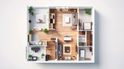 Poster - A detailed 3D house floor plan viewed from above, showcasing room layouts, ideal for design projects or real estate presentations
