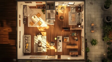 Poster - A detailed 3D house floor plan viewed from above, showcasing room layouts, ideal for design projects or real estate presentations
