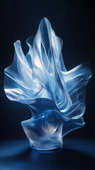 Fototapete - Close-up of swirling translucent blue texture with smooth folds and curves, creating an elegant, fluid, and dynamic abstract design showcasing motion and beauty.