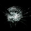 © Pablo - Broken glass with central impact and radial cracks on a black background, highlighting details of the fractured crystal. Shattered glass texture with light effects on the cracks