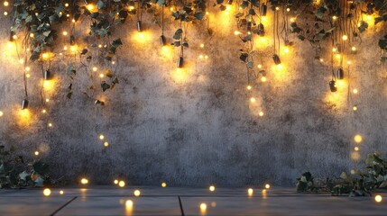 Poster - A peaceful loft wall with soft Christmas lights glowing, setting a serene mood for festive designs or holiday-themed captions