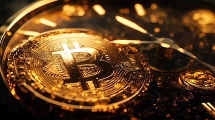 Poster - A powerful visual of golden cryptocurrency coins melting with clock hands, representing time and the evolving dynamics of the digital currency market